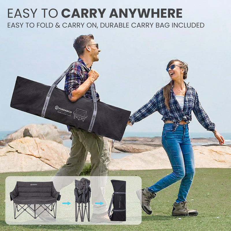 Load image into Gallery viewer, FUNDANGO Aurora Luxia P2 Double Camping Chair Oversized Loveseat for Two Easy to Carry and Fold Durable Carry Bag Included
