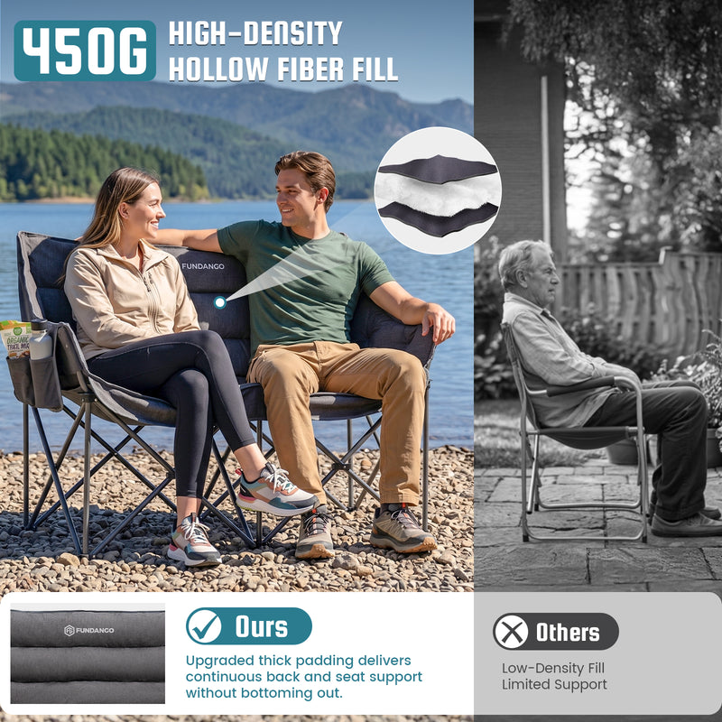 Load image into Gallery viewer, FUNDANGO Aurora Luxia P2 Double Camping Chair | Oversized Loveseat for Two with 450g Ultra-Thick Padding, Cup Holders &amp; Mesh Pocket, 880lb Capacity
