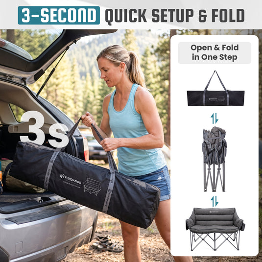 FUNDANGO Aurora Luxia P2 Double Camping Chair | Oversized Loveseat for Two with 450g Ultra-Thick Padding, Cup Holders & Mesh Pocket, 880lb Capacity
