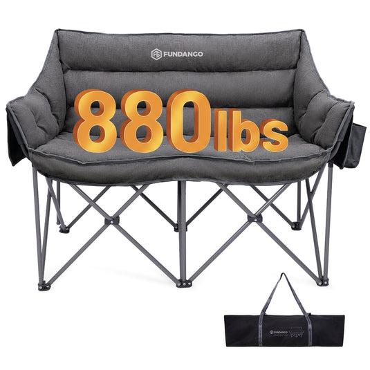 FUNDANGO Aurora Luxia P2 Double Camping Chair | Oversized Loveseat for Two with 450g Ultra-Thick Padding, Cup Holders & Mesh Pocket, 880lb Capacity