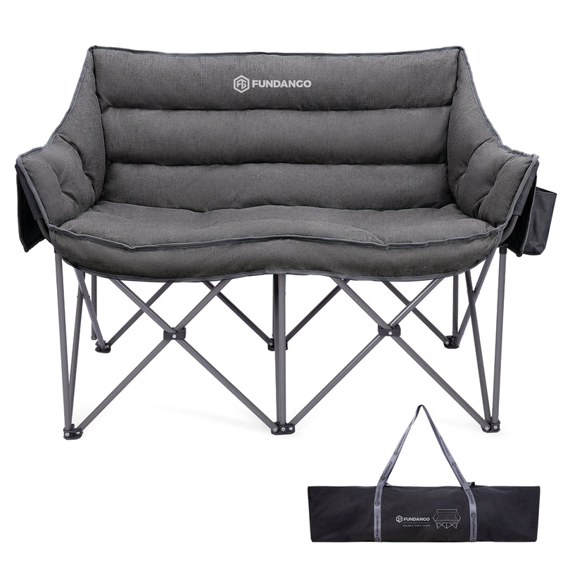 Load image into Gallery viewer, FUNDANGO Aurora Luxia P2 Double Camping Chair | Oversized Loveseat for Two with 450g Ultra-Thick Padding, Cup Holders &amp; Mesh Pocket, 880lb Capacity Portable Folding Couch for Beach, Camping &amp; Tailgating
