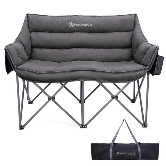 FUNDANGO Aurora Luxia P2 Double Camping Chair | Oversized Loveseat for Two with 450g Ultra-Thick Padding, Cup Holders & Mesh Pocket, 880lb Capacity Portable Folding Couch for Beach, Camping & Tailgating
