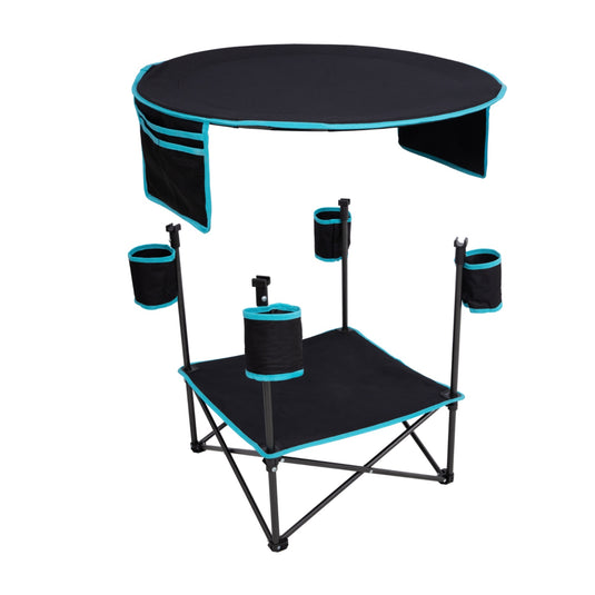 FUNDANGO EasyCamp D70 Double-Deck Tailgate Table | Portable Round Camping Table with Cup Holders & Side Pockets