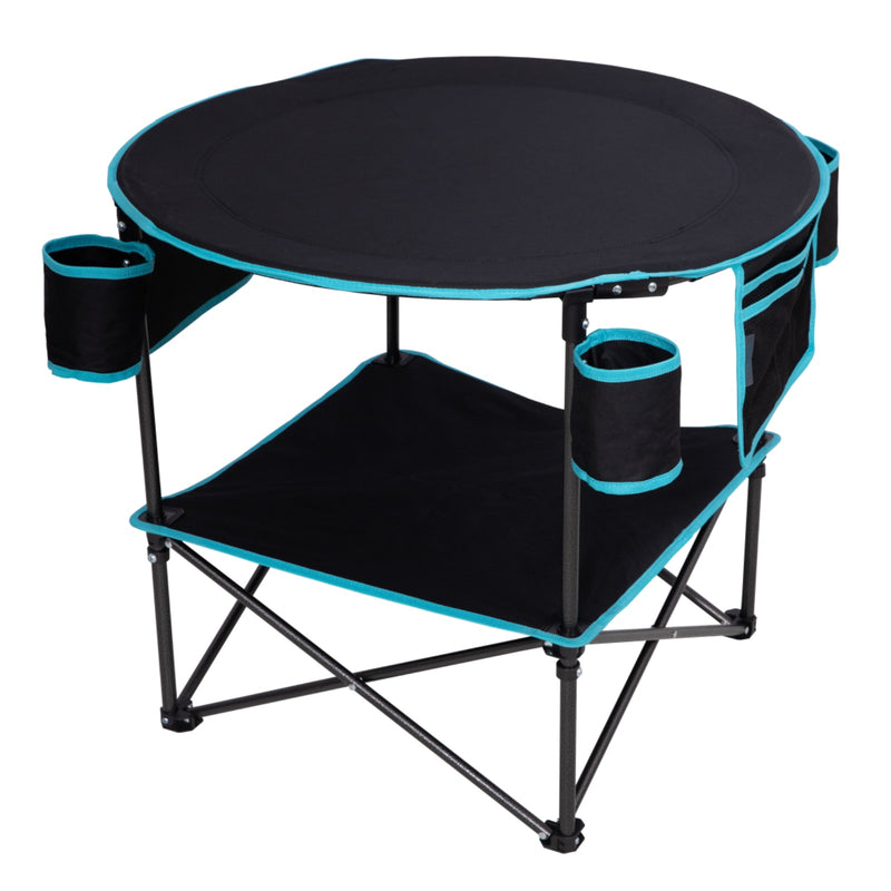 Load image into Gallery viewer, FUNDANGO EasyCamp D70 Double-Deck Tailgate Table | Portable Round Camping Table with Cup Holders &amp; Side Pockets

