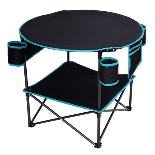 FUNDANGO EasyCamp D70 Double-Deck Tailgate Table | Portable Round Camping Table with Cup Holders & Side Pockets