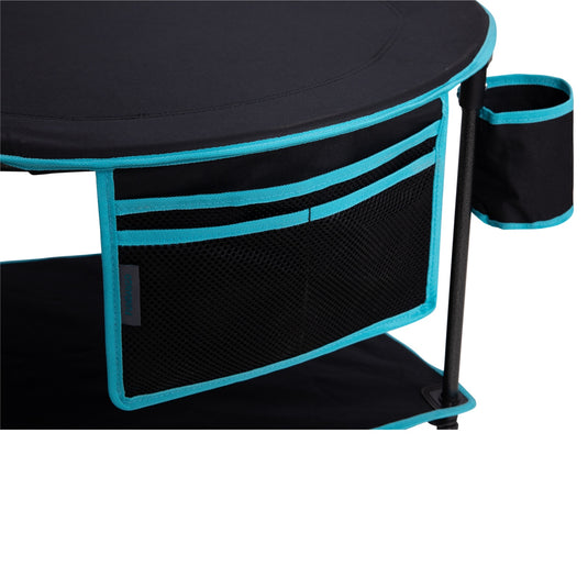 FUNDANGO EasyCamp D70 Double-Deck Tailgate Table | Portable Round Camping Table with Cup Holders & Side Pockets