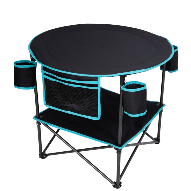 Load image into Gallery viewer, FUNDANGO EasyCamp D70 Double-Deck Tailgate Table | Portable Round Camping Table with Cup Holders &amp; Side Pockets
