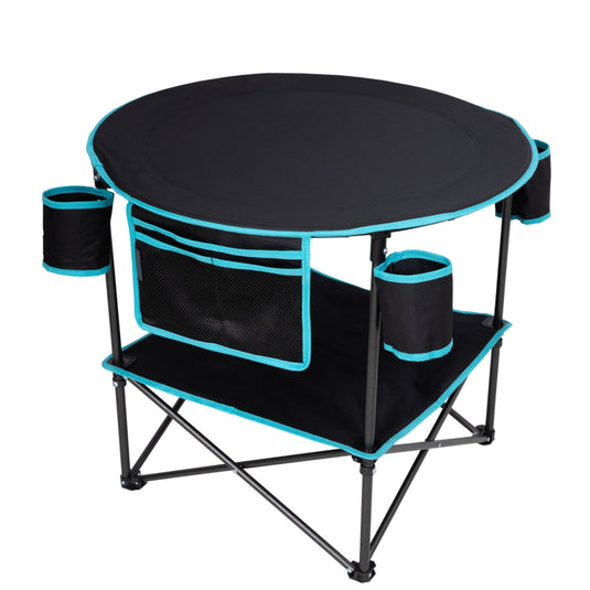 FUNDANGO EasyCamp D70 Double-Deck Tailgate Table | Portable Round Camping Table with Cup Holders & Side Pockets