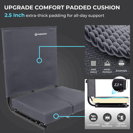 FUNDANGO Extra Wide Stadium Seat with Back Support and Upgrade Comfort Padded Cushion