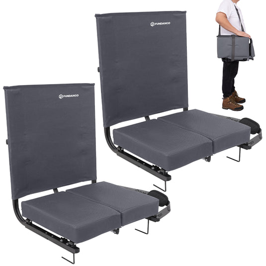 FUNDANGO Extra Wide Stadium Seat with Back Support - Portable Folding Bleacher Chair Grey 2pack
