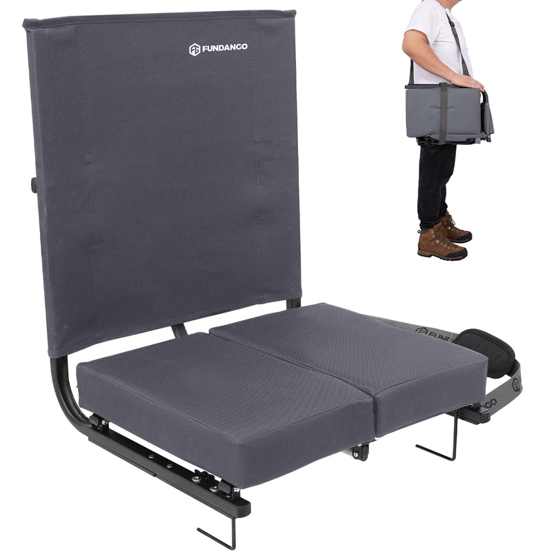 Load image into Gallery viewer, FUNDANGO Extra Wide Stadium Seat with Back Support - Portable Folding Bleacher Chair Grey
