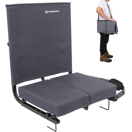 FUNDANGO Extra Wide Stadium Seat with Back Support - Portable Folding Bleacher Chair Grey