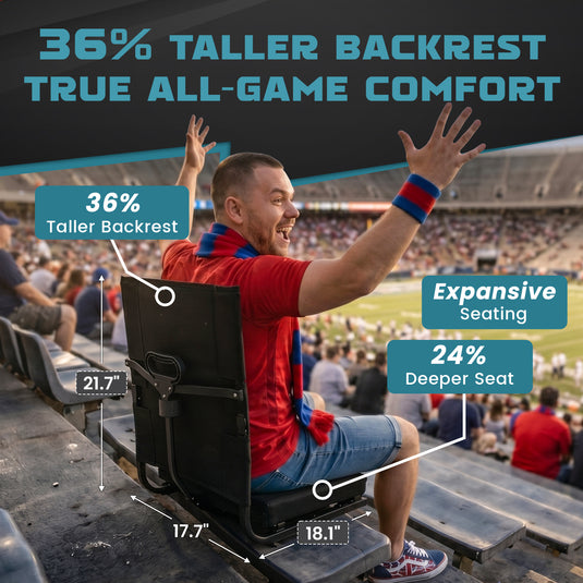 FUNDANGO Extra Wide Stadium Seat with Back Support - Portable Folding Bleacher Chair for Football, Baseball, Concerts & Outdoor Events