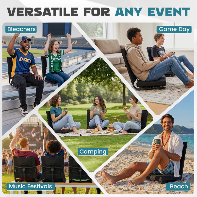 Laden Sie das Bild in Galerie -Viewer, FUNDANGO Extra Wide Stadium Seat with Back Support - Portable Folding Bleacher Chair for Football, Baseball, Concerts &amp; Outdoor Events
