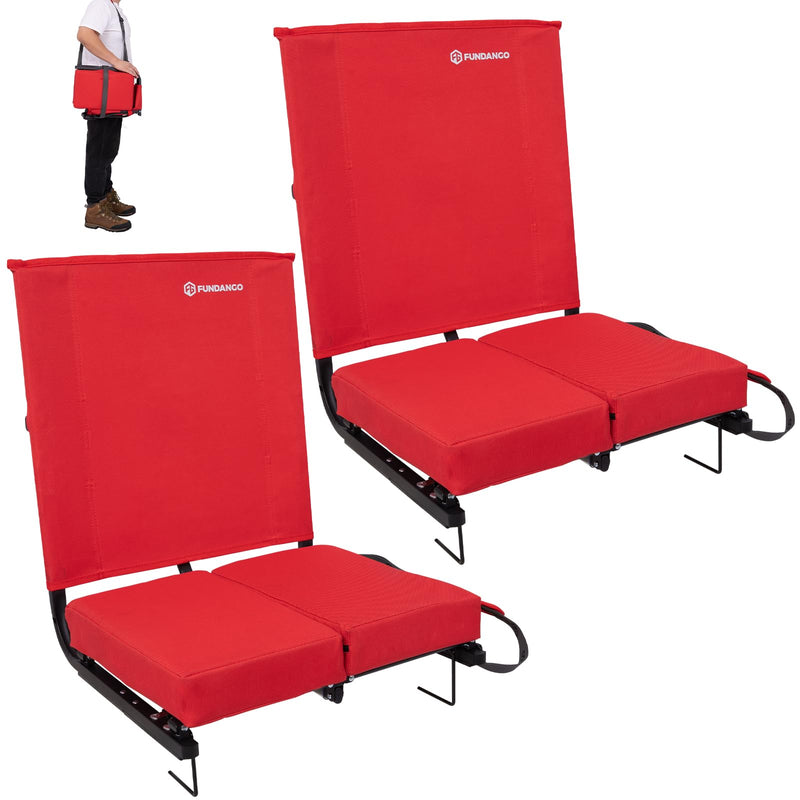 Load image into Gallery viewer, FUNDANGO Extra Wide Stadium Seat with Back Support 2PACK - Portable Folding Bleacher Chair for Football, Baseball, Concerts &amp; Outdoor Events
