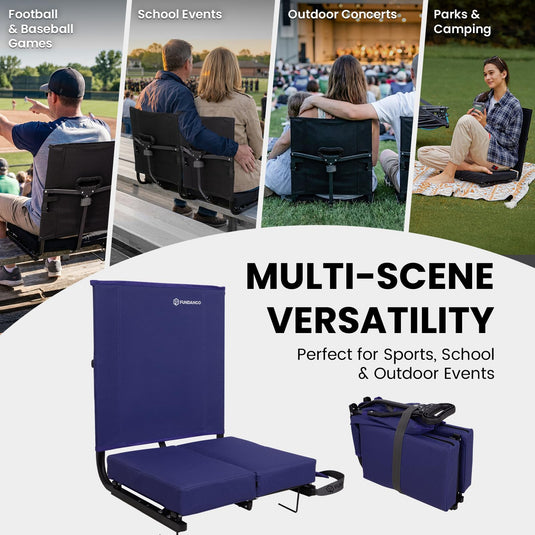 FUNDANGO Extra Wide Stadium Seat with Back Support Blue Perfect for Sports School and Outdoor Events