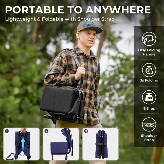 FUNDANGO Extra Wide Stadium Seat with Back Support - Lightweight and Foldable with Shoulder Strap