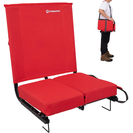 FUNDANGO Extra Wide Stadium Seat with Back Support Red - Portable Folding Bleacher Chair for Football, Baseball, Concerts & Outdoor Events