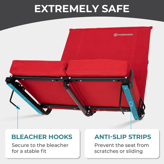 FUNDANGO Extra Wide Stadium Seat with Back Support - Portable Folding Bleacher Chair for Football, Baseball, Concerts & Outdoor Events