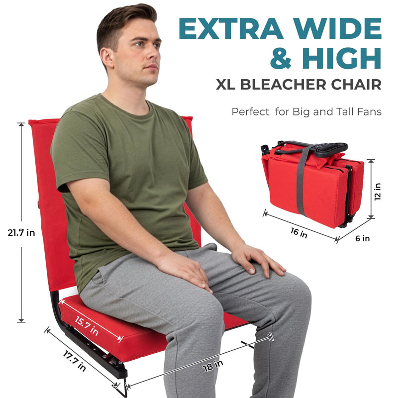 Load image into Gallery viewer, FUNDANGO Extra Wide Stadium Seat with Back Support - Portable Folding Bleacher Chair for Football, Baseball, Concerts &amp; Outdoor Events
