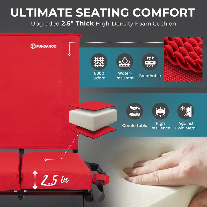 Load image into Gallery viewer, FUNDANGO Extra Wide Stadium Seat with Back Support - Portable Folding Bleacher Chair for Football, Baseball, Concerts &amp; Outdoor Events
