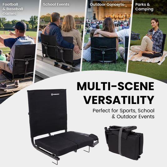 FUNDANGO Extra Wide Stadium Seat with Back Support - Portable Folding Bleacher Chair for Football, Baseball, Concerts & Outdoor Events