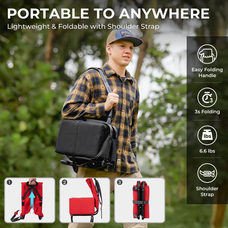 Load image into Gallery viewer, FUNDANGO Extra Wide Stadium Seat with Back Support - Portable Folding Bleacher Chair for Football, Baseball, Concerts &amp; Outdoor Events
