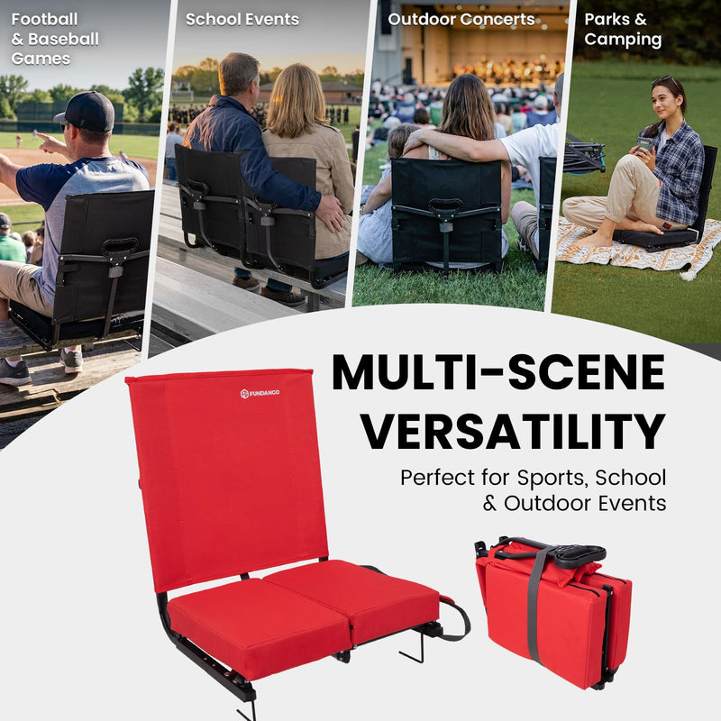 Load image into Gallery viewer, FUNDANGO Extra Wide Stadium Seat with Back Support - Portable Folding Bleacher Chair for Football, Baseball, Concerts &amp; Outdoor Events
