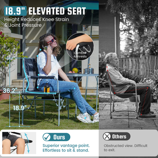 FUNDANGO FoldPro Basic L Portable Director Chair | Heavy Duty 440lb Capacity Folding Camp Chair with Side Table, Breathable Mesh Back & Padded Seat for Camping, Tailgating & Lawn