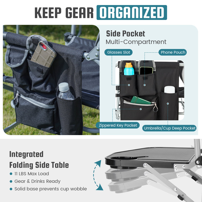 Load image into Gallery viewer, FUNDANGO FoldPro Basic L Portable Director Chair | Heavy Duty 440lb Capacity Folding Camp Chair with Side Table, Breathable Mesh Back &amp; Padded Seat for Camping, Tailgating &amp; Lawn
