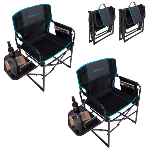 FUNDANGO FoldPro Refine L Director Chair with Side Table | Heavy Duty 440lb Capacity Camping Chair