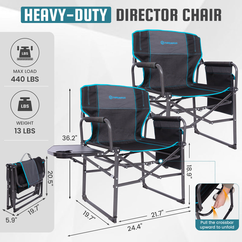 Load image into Gallery viewer, FUNDANGO FoldPro Refine L Director Chair with Side Table | Heavy Duty 440lb Capacity Camping Chair
