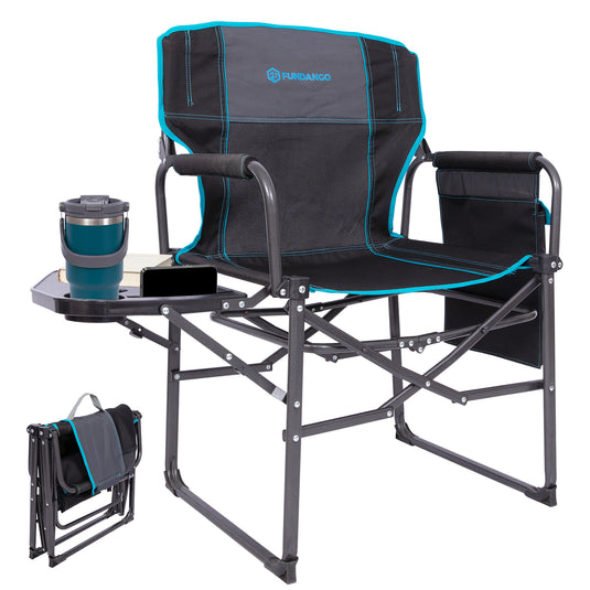 FUNDANGO FoldPro Refine L Director Chair with Side Table | Heavy Duty 440lb Capacity Camping Chair