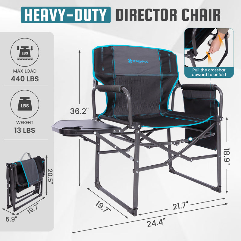 Load image into Gallery viewer, FUNDANGO FoldPro Refine L Director Chair with Side Table | Heavy Duty 440lb Capacity Camping Chair
