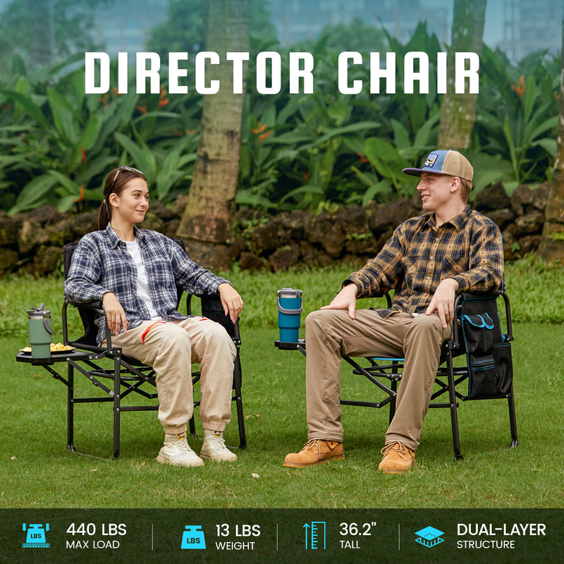 Load image into Gallery viewer, FUNDANGO FoldPro Refine L Director Chair with Side Table | Heavy Duty 440lb Capacity Camping Chair
