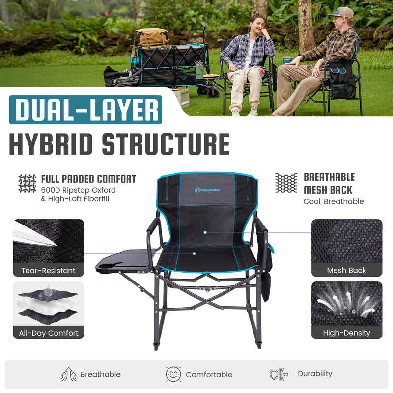 Load image into Gallery viewer, FUNDANGO FoldPro Refine L Director Chair with Side Table | Heavy Duty 440lb Capacity Camping Chair
