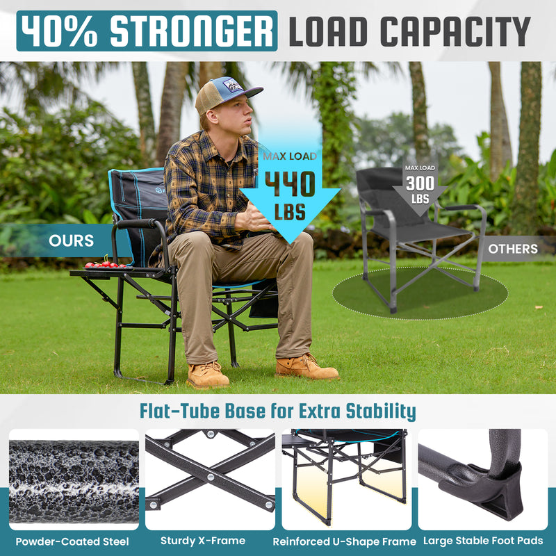 Load image into Gallery viewer, FUNDANGO FoldPro Refine L Director Chair with Side Table | Heavy Duty 440lb Capacity Camping Chair
