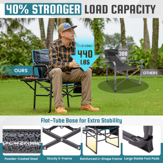 FUNDANGO FoldPro Refine L Director Chair with Side Table | Heavy Duty 440lb Capacity Camping Chair