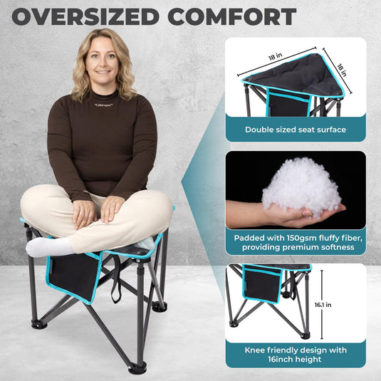 FUNDANGO Oversized Tripod Stool – 440lb Heavy Duty Camping Chair with Padded Seat | Compact Portable 3-Leg Stool for Hunting, Fishing & Outdoor Events