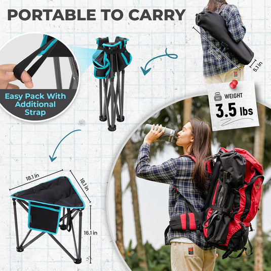 FUNDANGO Folding Tripod Stool – 440lb Heavy Duty Camping Chair with Padded Seat 1-PACK