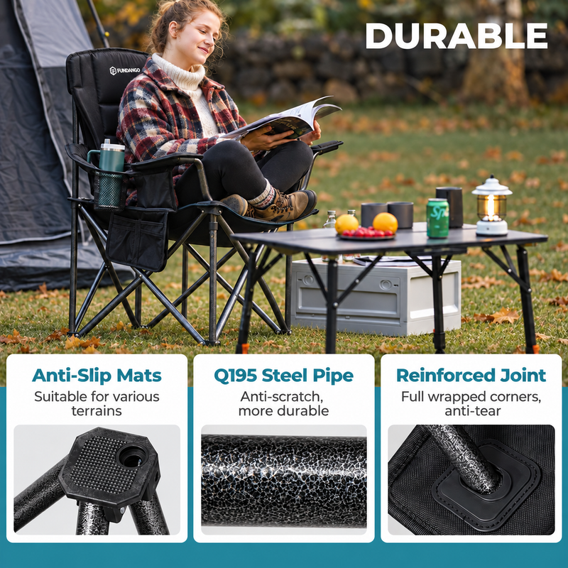 Load image into Gallery viewer, FUNDANGO Heated Camping Chair, Dual-Zone Heated Folding Armchair with 3 Heat Settings, Padded Seat &amp; Back, 550 lbs Capacity
