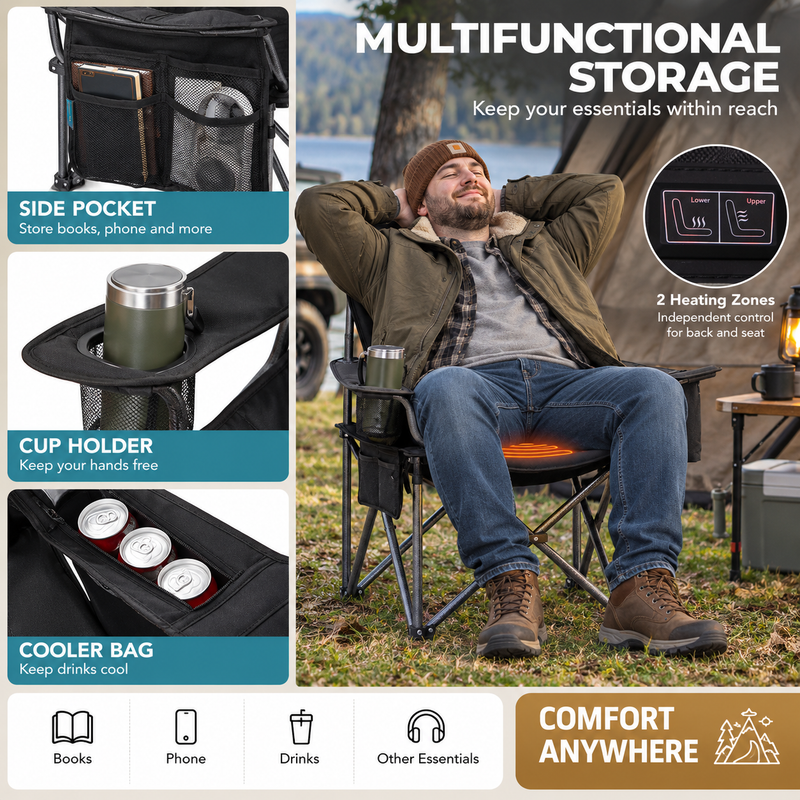Load image into Gallery viewer, FUNDANGO Heated Camping Chair, Dual-Zone Heated Folding Armchair with 3 Heat Settings, Padded Seat &amp; Back, 550 lbs Capacity
