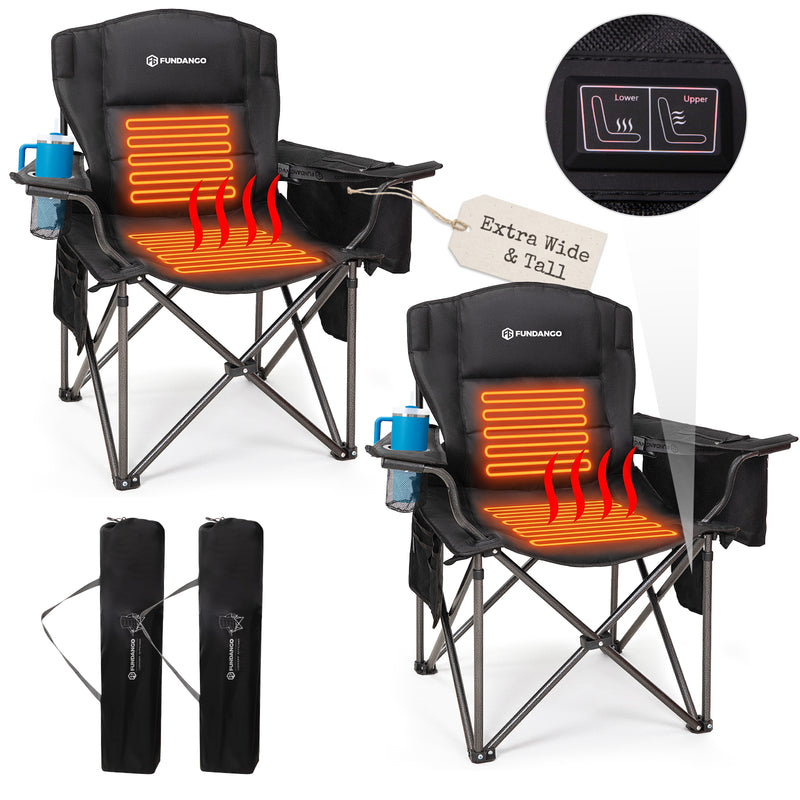Load image into Gallery viewer, FUNDANGO Heated Camping Chair, Dual-Zone Heated Folding Armchair with 3 Heat Settings, Padded Seat &amp; Back, 550 lbs Capacity 2PACK
