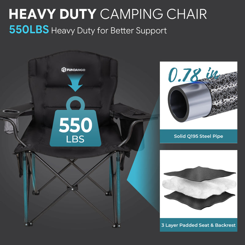 Load image into Gallery viewer, FUNDANGO Heavy Duty Heated Camping Chair, Dual-Zone Heated Folding Armchair with 3 Heat Settings, Padded Seat &amp; Back, 550 lbs Capacity
