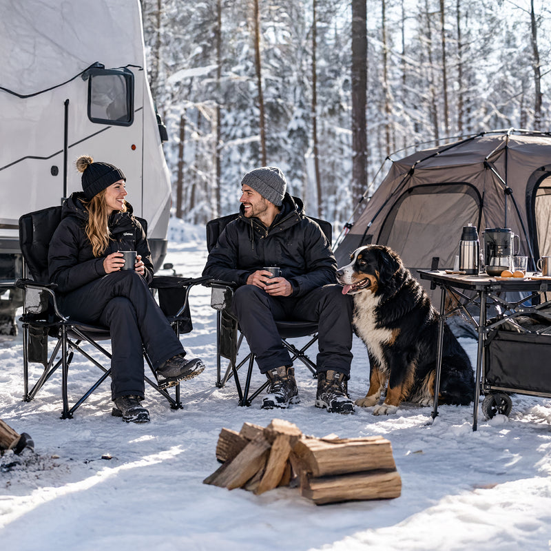 Load image into Gallery viewer, FUNDANGO Heated Camping Chair, Dual-Zone Heated Folding Armchair with 3 Heat Settings, Padded Seat &amp; Back, 550 lbs Capacity
