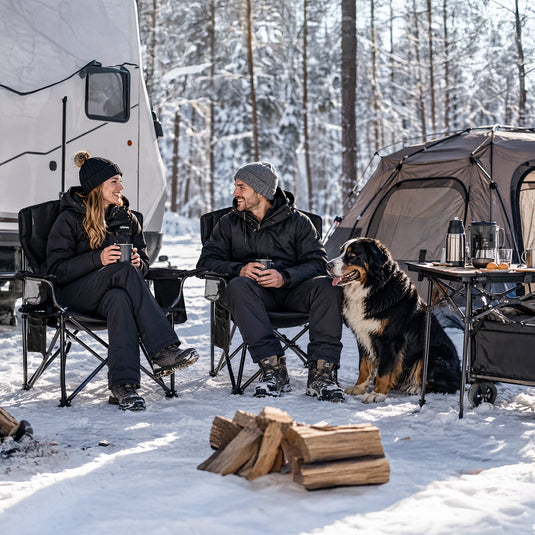 FUNDANGO Heated Camping Chair, Dual-Zone Heated Folding Armchair with 3 Heat Settings, Padded Seat & Back, 550 lbs Capacity