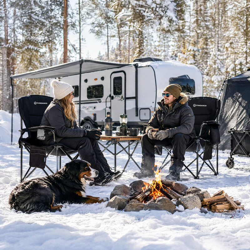 Load image into Gallery viewer, FUNDANGO Heated Camping Chair, Dual-Zone Heated Folding Armchair with 3 Heat Settings, Padded Seat &amp; Back, 550 lbs Capacity
