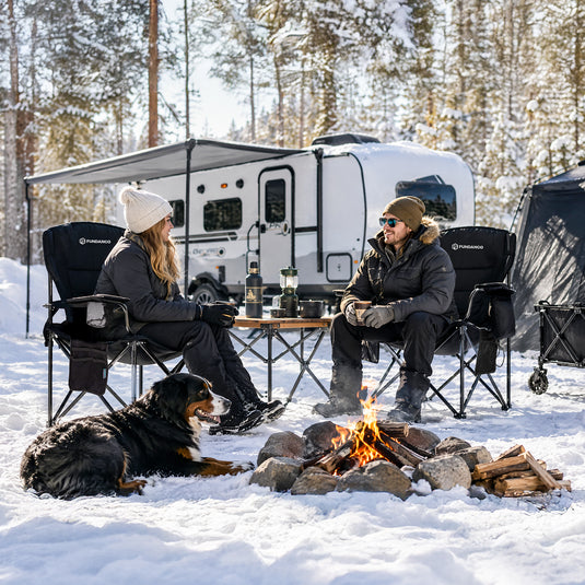 FUNDANGO Heated Camping Chair, Dual-Zone Heated Folding Armchair with 3 Heat Settings, Padded Seat & Back, 550 lbs Capacity