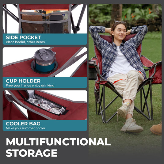 FUNDANGO Heavy Duty 550lb Capacity Oversized Outdoor Chair with Lumbar Support with Side Pocket and Cup Holder