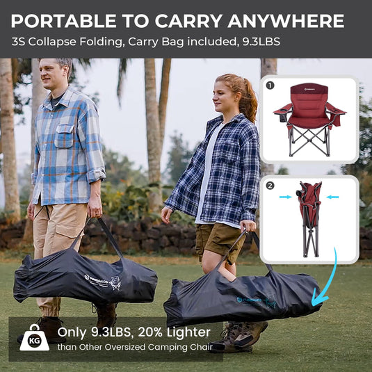 FUNDANGO Heavy Duty 550lb Capacity Oversized Outdoor Chair with Lumbar Support Portable to Carry